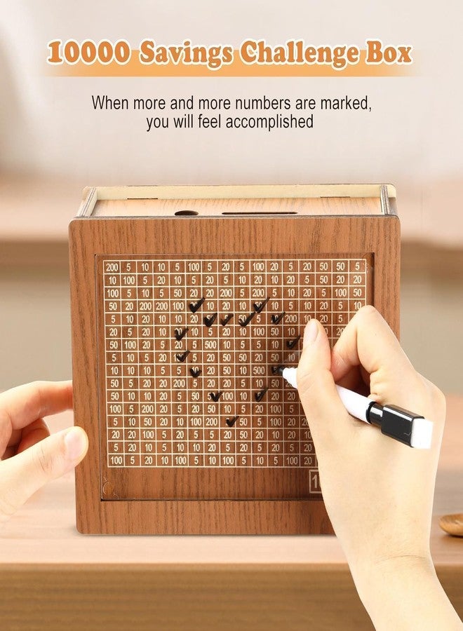 HomyReef Money Saving Box for Adult 100000 -Modern Wooden Money Saving Box,1 Lakh Collecting Box Adults Kids, Small Amount Big Storage, Challenge Box (Brown, Large) - Image 3